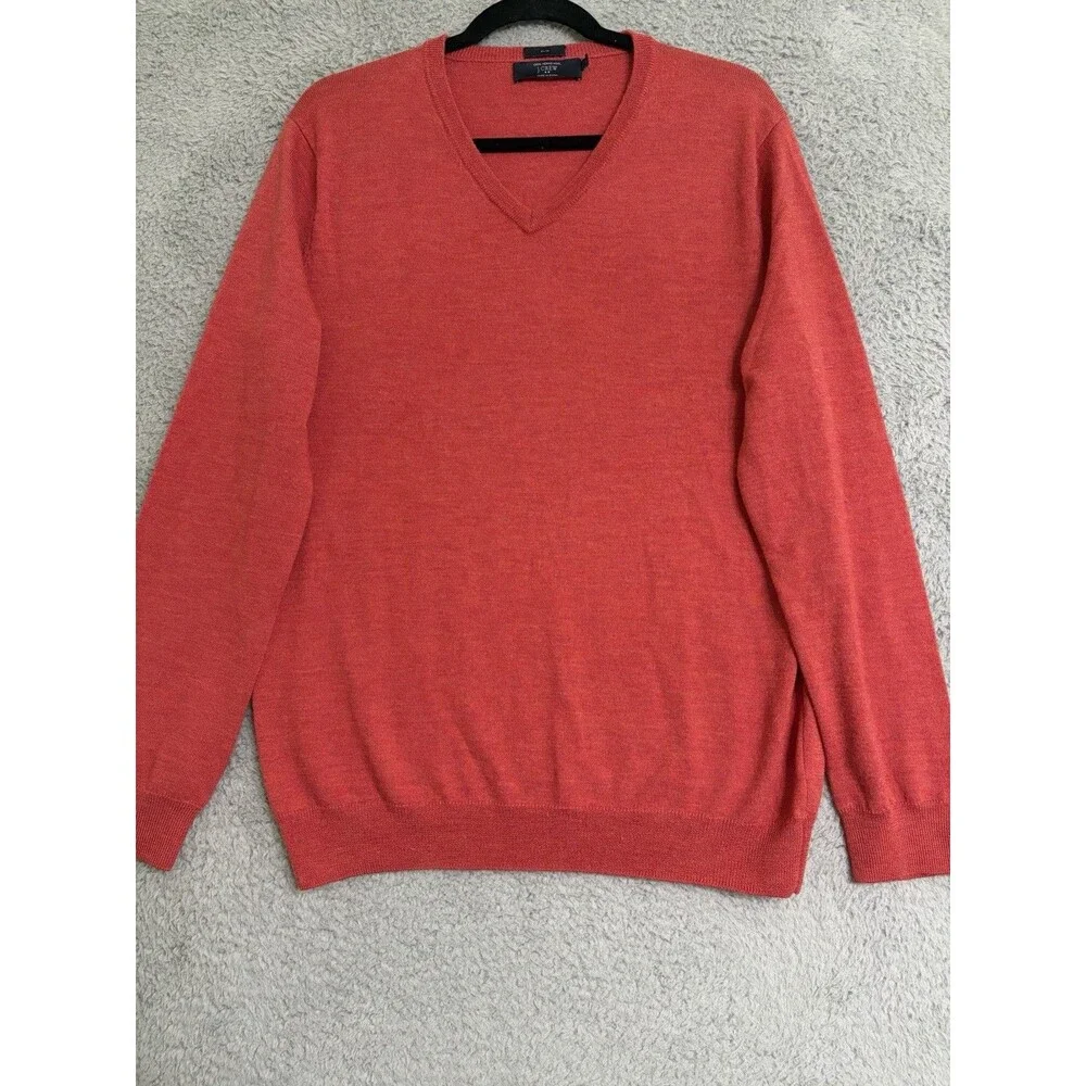 J. Crew Men's Coral Minimalist 100% Merino Wool V-Neck Pullover Sweater Large